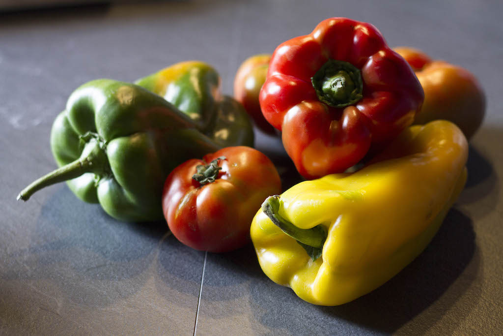 Cooking classes in Florence - red, green and yellow pepperoni